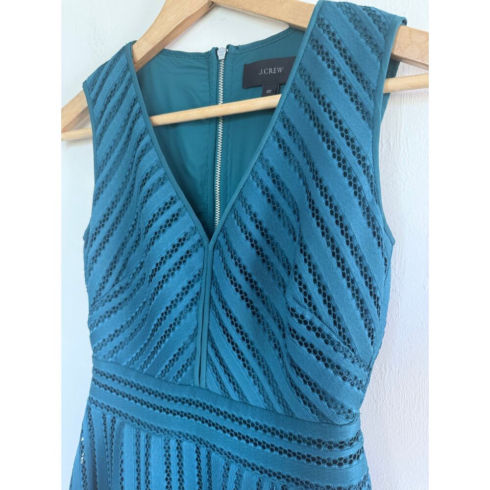 J CREW emerald green v neck crochet eyelet striped sleeveless summer dress - Picture 4 of 7